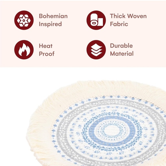 - Round boho placemats 9x9 washable cotton tea spot Mats ( 4 ) - Picture 9 of 16